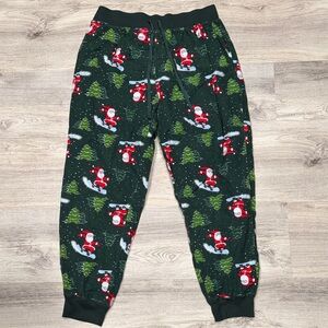 Men's Joe Boxer Green Snowboarding Santa Jogger Pajama Pants